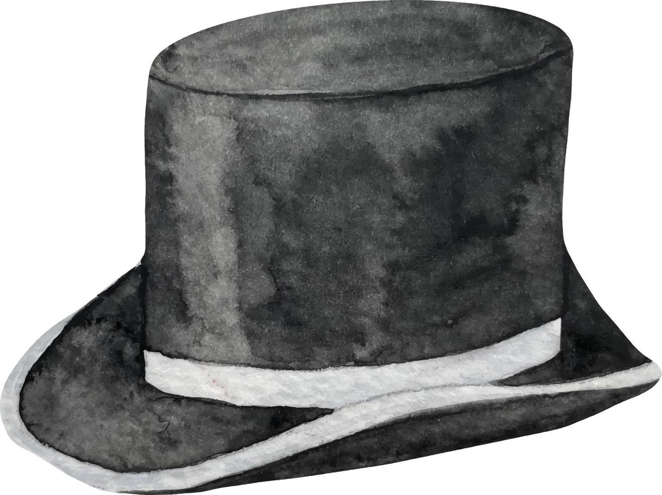 chapeau de cylindre classique de mariage aquarelle. couvre-chef de mode pour messieurs dans un cylindre noir de style vintage. vecteur