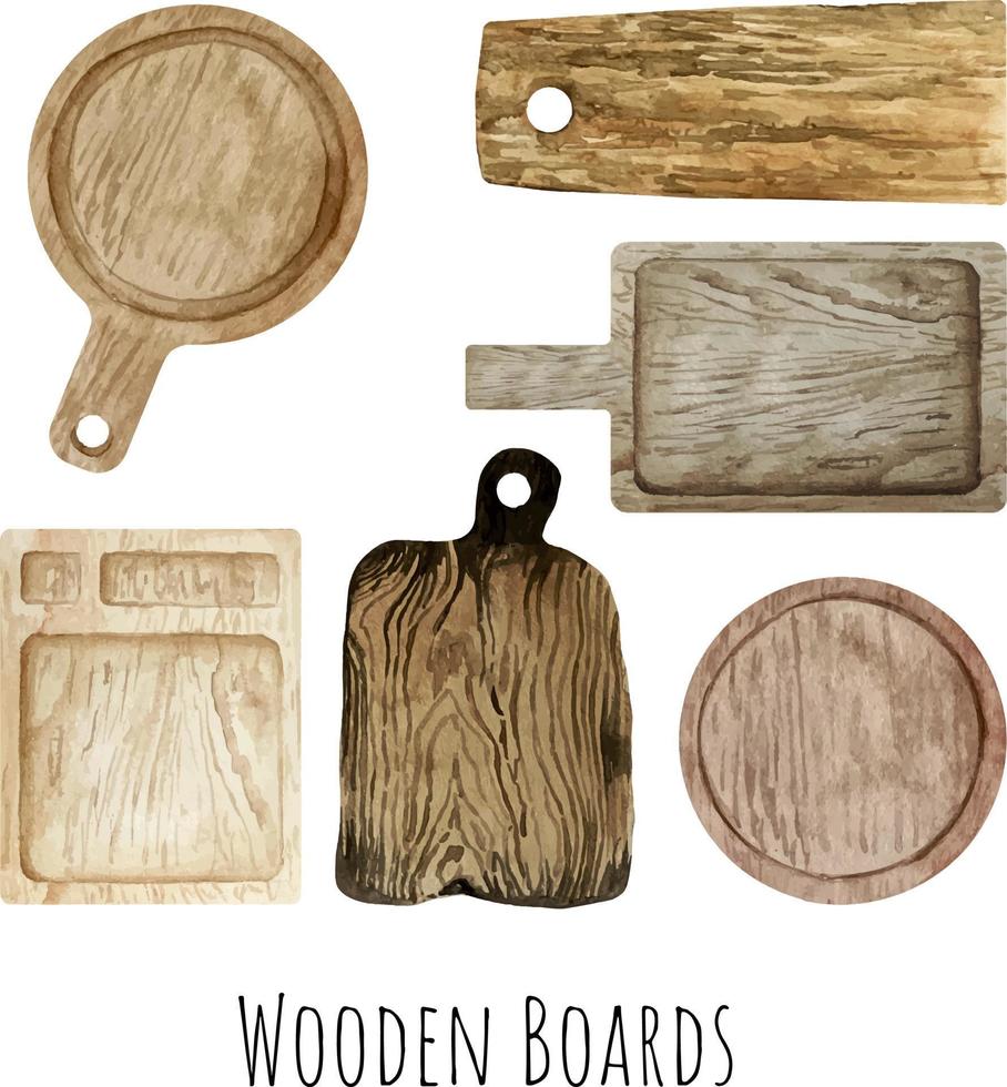 illustration aquarelle de planches de cuisine et de découpe brunes en bois culinaires pour la cuisine vecteur