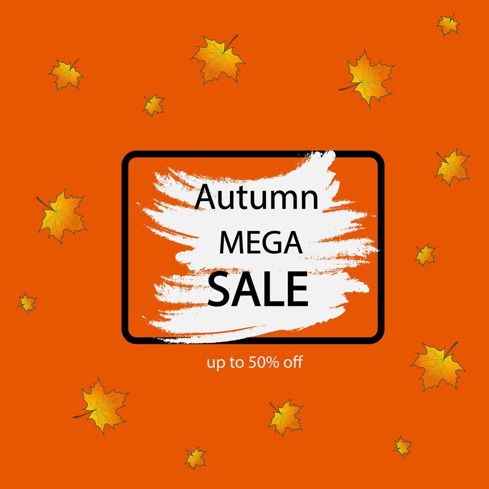 méga vente d'automne sur fond orange avec des feuilles. affiche ou bannière de modèle de vente d'automne. illustration vectorielle vecteur