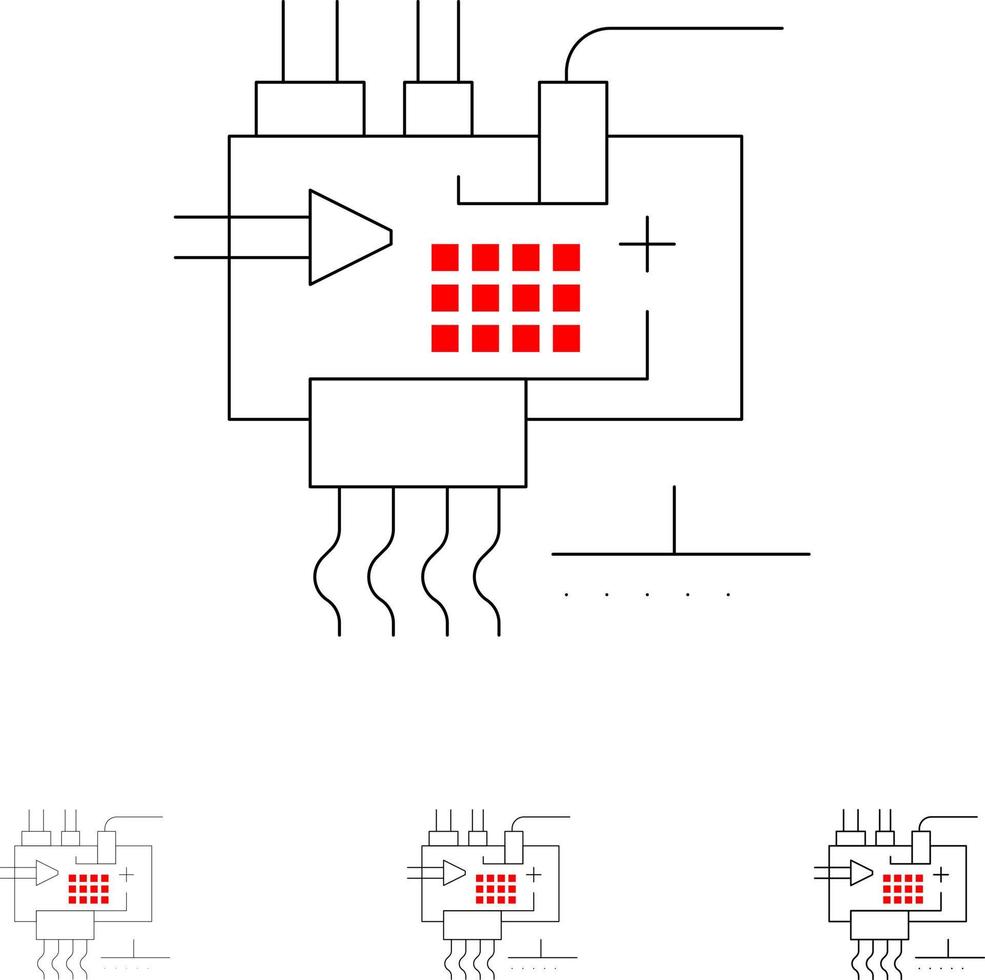 assembler personnaliser les pièces d'ingénierie électronique jeu d'icônes de ligne noire audacieuse et mince vecteur