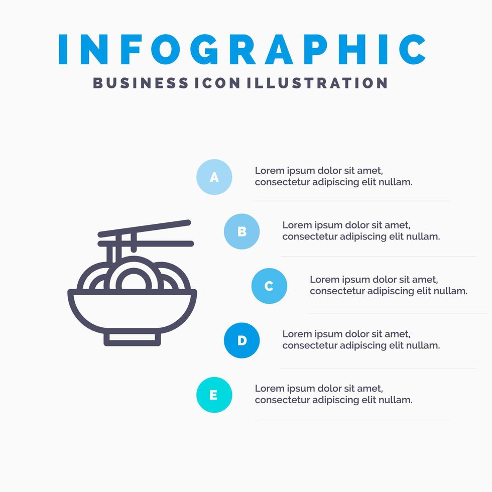 nouilles alimentaires chine chinois bleu infographie modèle 5 étapes vecteur ligne icône modèle