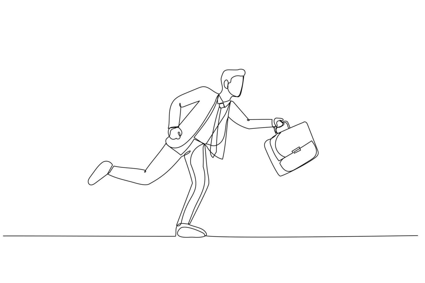 dessin animé d'homme d'affaires courant avec une mallette parce que rendez-vous. art de style une ligne vecteur