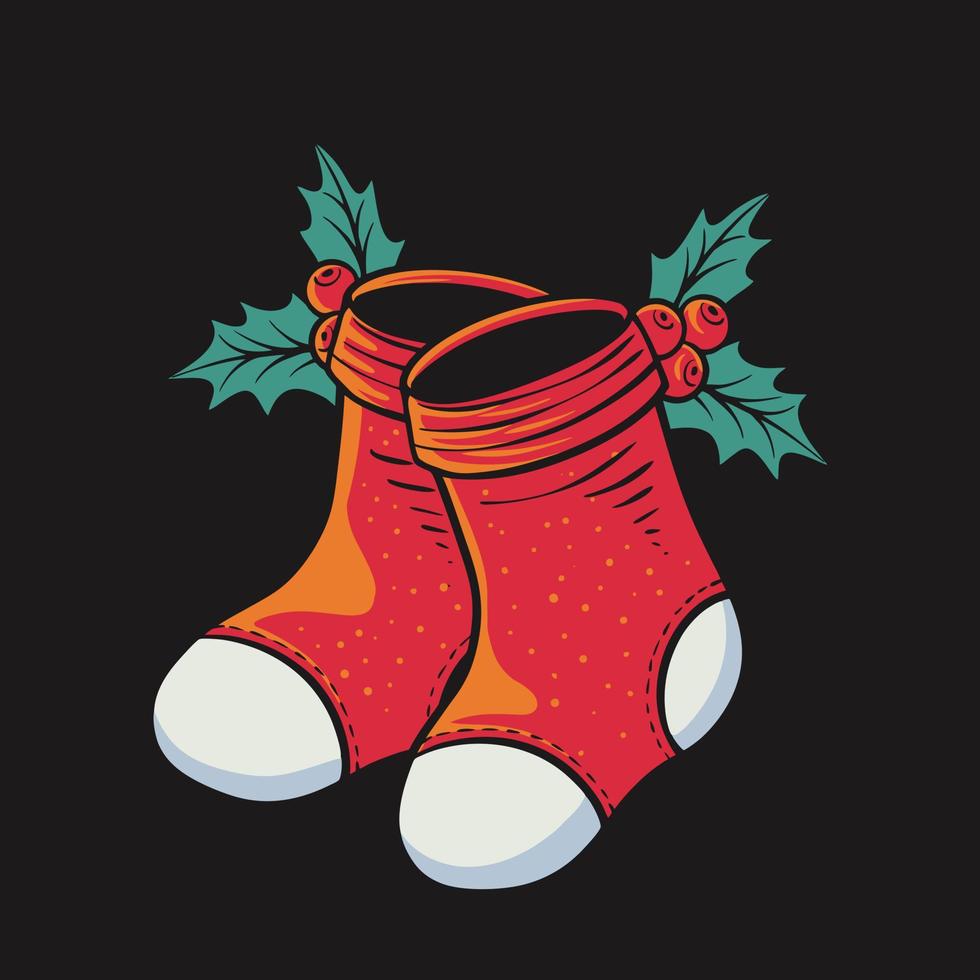 vecteur, noël, chaussettes, retro, illustration vecteur