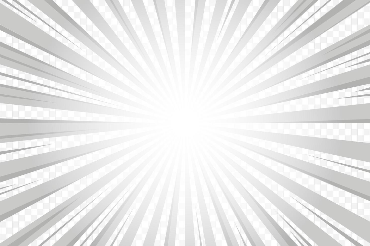 fond de rayons de soleil. motif comique abstrait radial blanc et gris. toile de fond des lignes abstraites d'explosion de vecteur