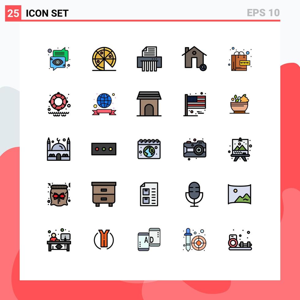 interface mobile ligne remplie couleur plate ensemble de 25 pictogrammes d'éléments de conception vectoriels modifiables de domaine de maison de dispositif réel en ligne vecteur