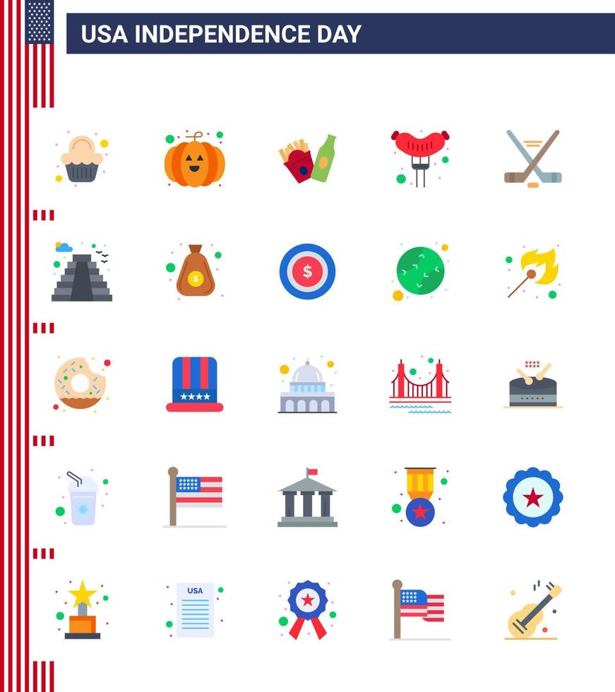 25 icônes créatives des États-Unis signes d'indépendance modernes et symboles du 4 juillet du sport américain frise glace sport saucisse modifiables éléments de conception vectorielle de la journée des États-Unis vecteur