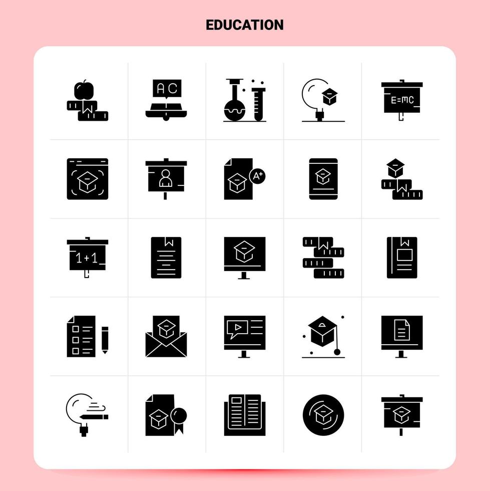 ensemble d'icônes d'éducation solide 25 conception de style de glyphe vectoriel icônes noires définies idées d'affaires web et mobiles conception illustration vectorielle