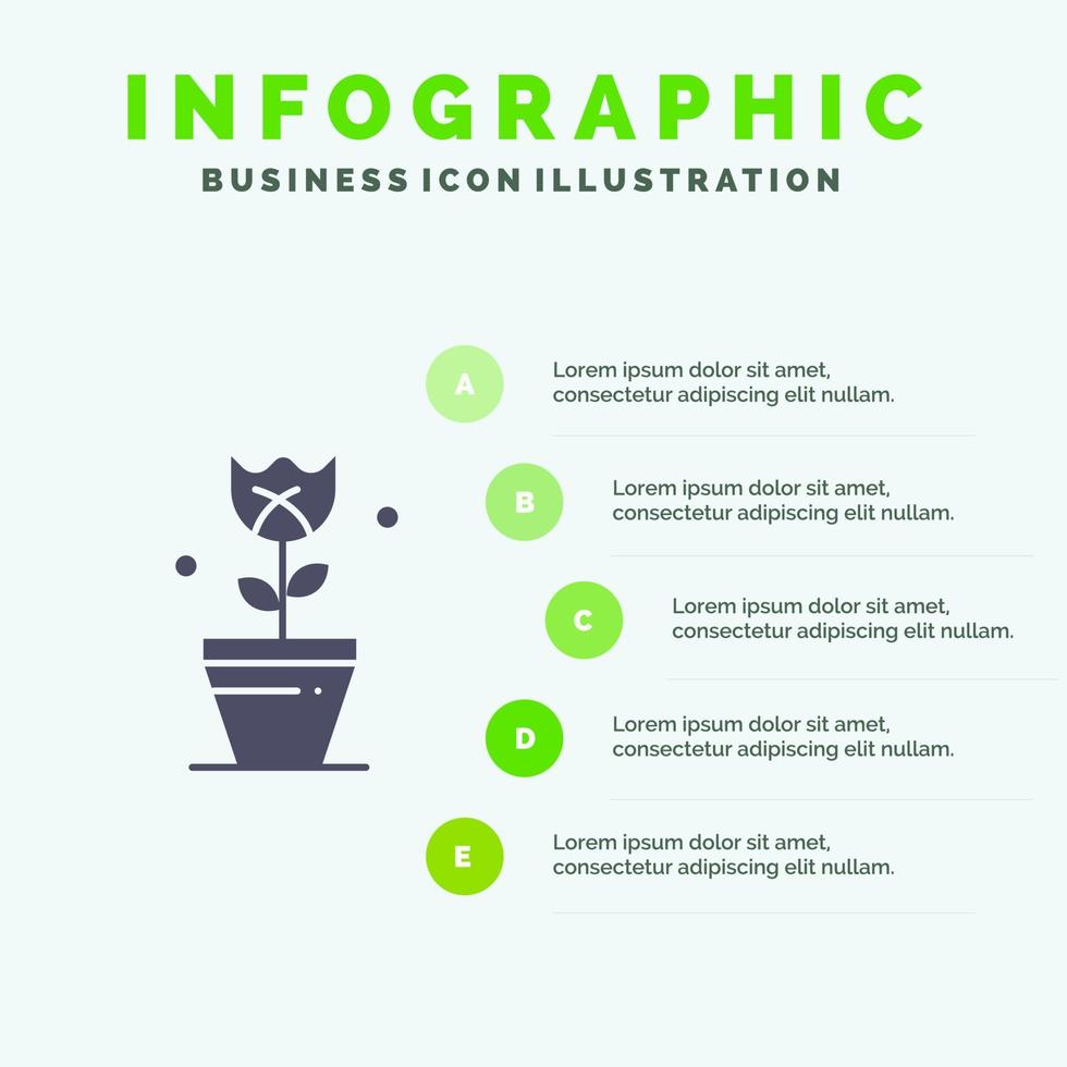 décoration pâques plante tulipe solide icône infographie 5 étapes présentation arrière-plan vecteur