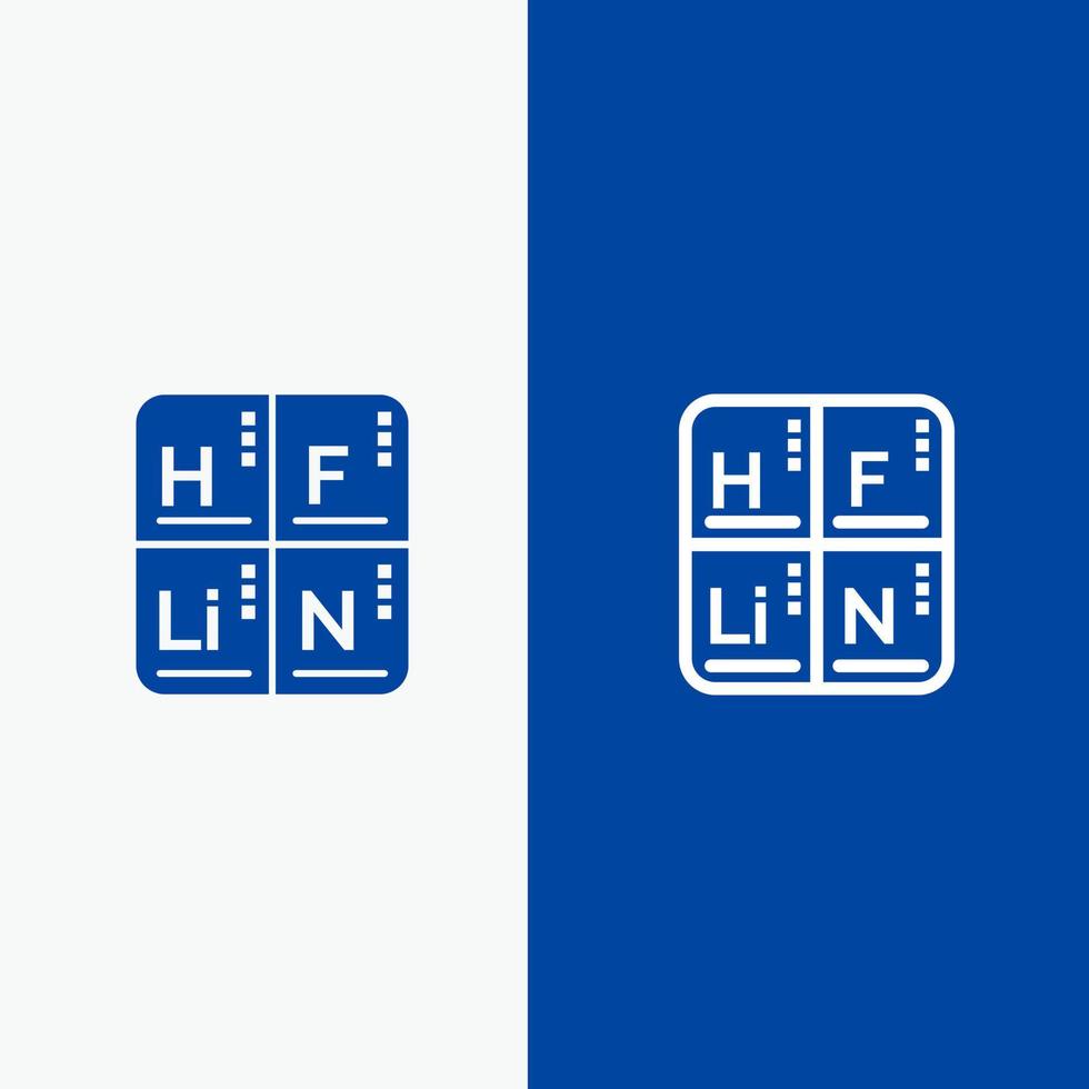 éléments du tableau périodique ligne médicale et glyphe icône solide bannière bleue ligne et glyphe icône solide bannière bleue vecteur