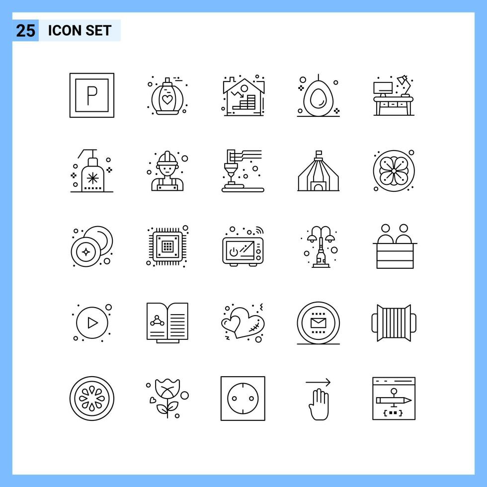 25 icônes style de ligne symboles de contour créatifs signe d'icône de ligne noire isolé sur fond blanc fond de vecteur d'icône noire créative