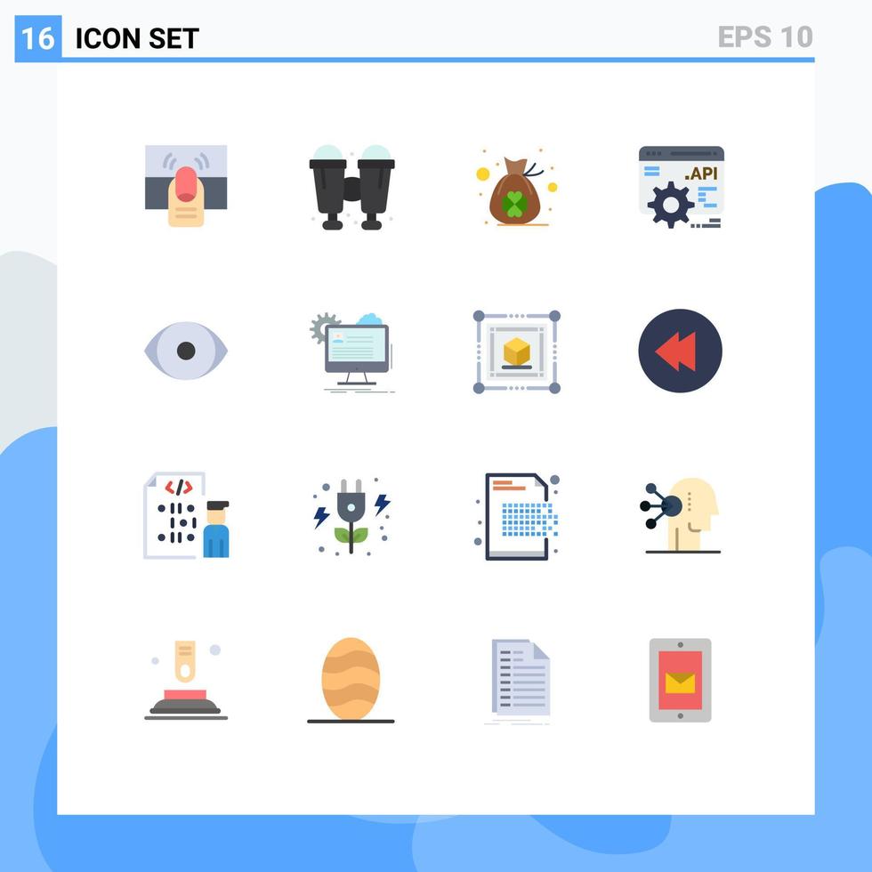 pictogramme ensemble de 16 couleurs plates simples d'interface de programme d'application de sac pour les yeux humains api pack modifiable d'éléments de conception de vecteur créatif