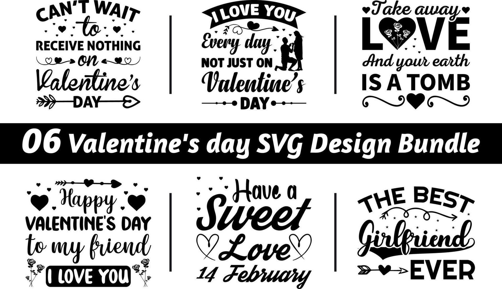 bundle de conception de modèles vectoriels svg de la saint-valentin pour l'impression sur des t-shirts, des chemises, des sacs, des casquettes, des tasses et des badges de vente. vecteur