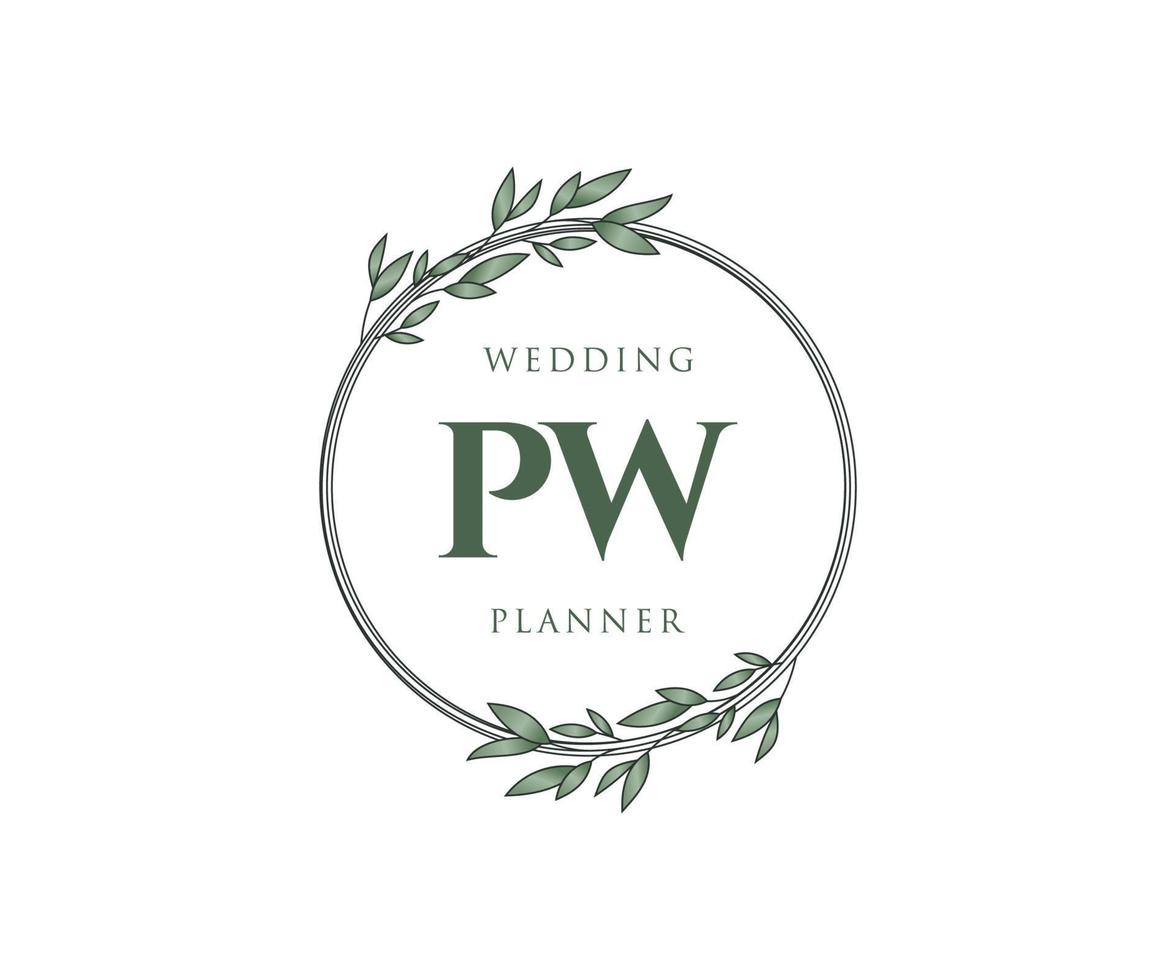 pw initiales lettre mariage monogramme logos collection, modèles minimalistes et floraux modernes dessinés à la main pour cartes d'invitation, réservez la date, identité élégante pour restaurant, boutique, café en image vectorielle vecteur