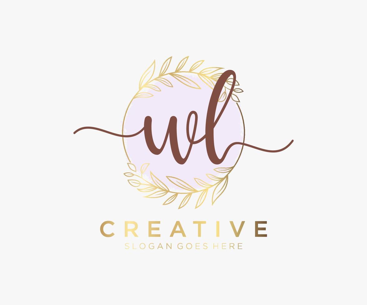 logo féminin wl initial. utilisable pour les logos nature, salon, spa, cosmétique et beauté. élément de modèle de conception de logo vectoriel plat.