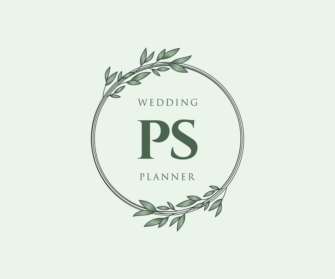 ps initiales lettre mariage monogramme logos collection, modèles minimalistes et floraux modernes dessinés à la main pour cartes d'invitation, réservez la date, identité élégante pour restaurant, boutique, café en image vectorielle vecteur