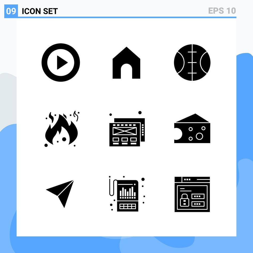 9 icônes de style solide modernes symboles de glyphe pour un usage général signe d'icône solide créatif isolé sur fond blanc pack de 9 icônes fond de vecteur d'icône noire créative