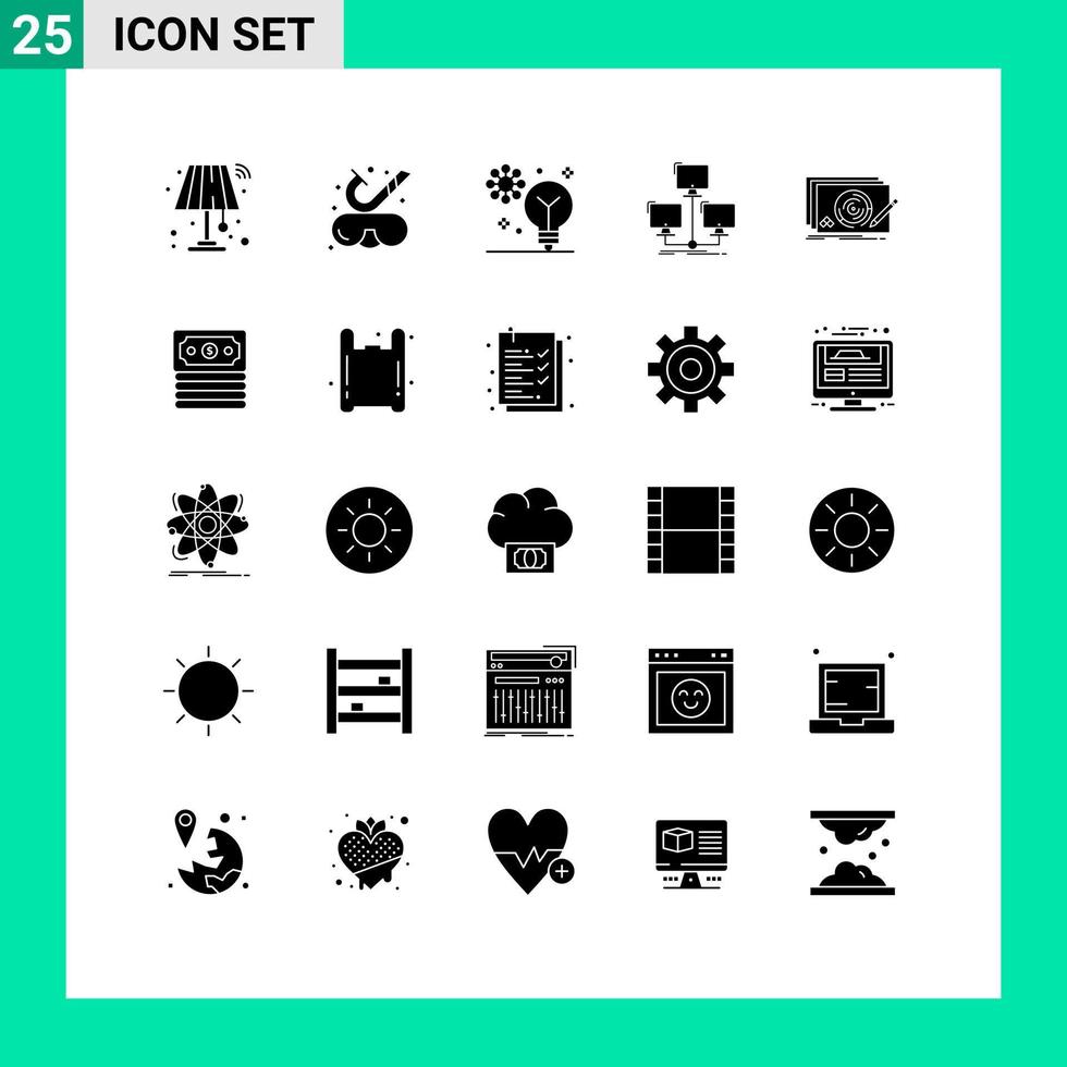 ensemble de 25 symboles d'icônes d'interface utilisateur modernes signes pour la connexion à l'ordinateur intelligence artificielle distribuée apprentissage automatique éléments de conception vectoriels modifiables vecteur