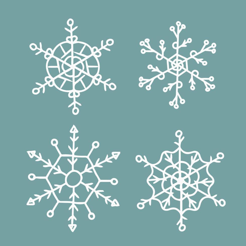 ensemble de flocons de neige blancs pour la conception de noël et du nouvel an. pour carte postale, motif ou badge. fond isolé. vecteur