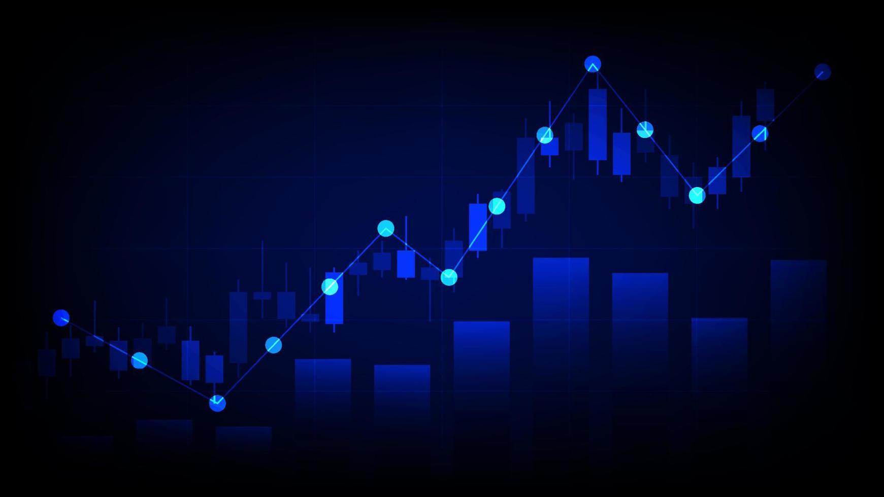 concept d'économie et de finance. statistiques d'investissement des entreprises financières avec chandeliers boursiers et graphique à barres sur fond bleu vecteur