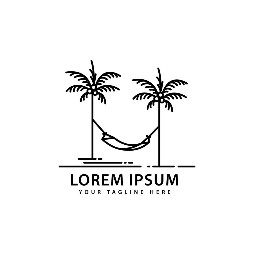 création de logo hamac avec palmiers extérieurs vecteur
