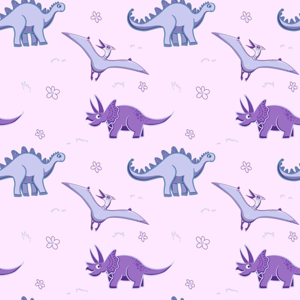 fond de dinosaure. modèle sans couture avec dinosaures, modèle bébé. texture vectorielle mignonne pour la literie des enfants, le tissu, le papier peint, le papier d'emballage, le textile, l'impression de t-shirt. style de dessin animé, vecteur. vecteur