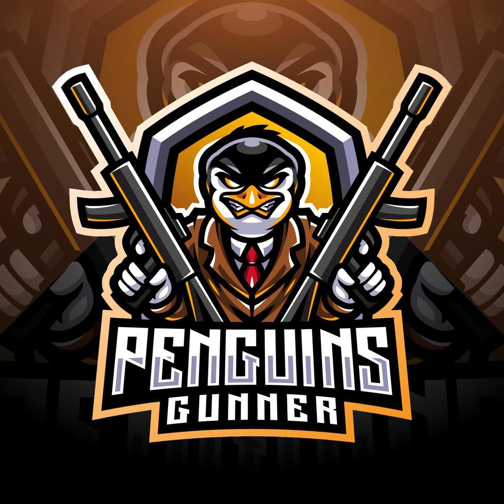 création de logo de mascotte pingouin artilleur esport vecteur