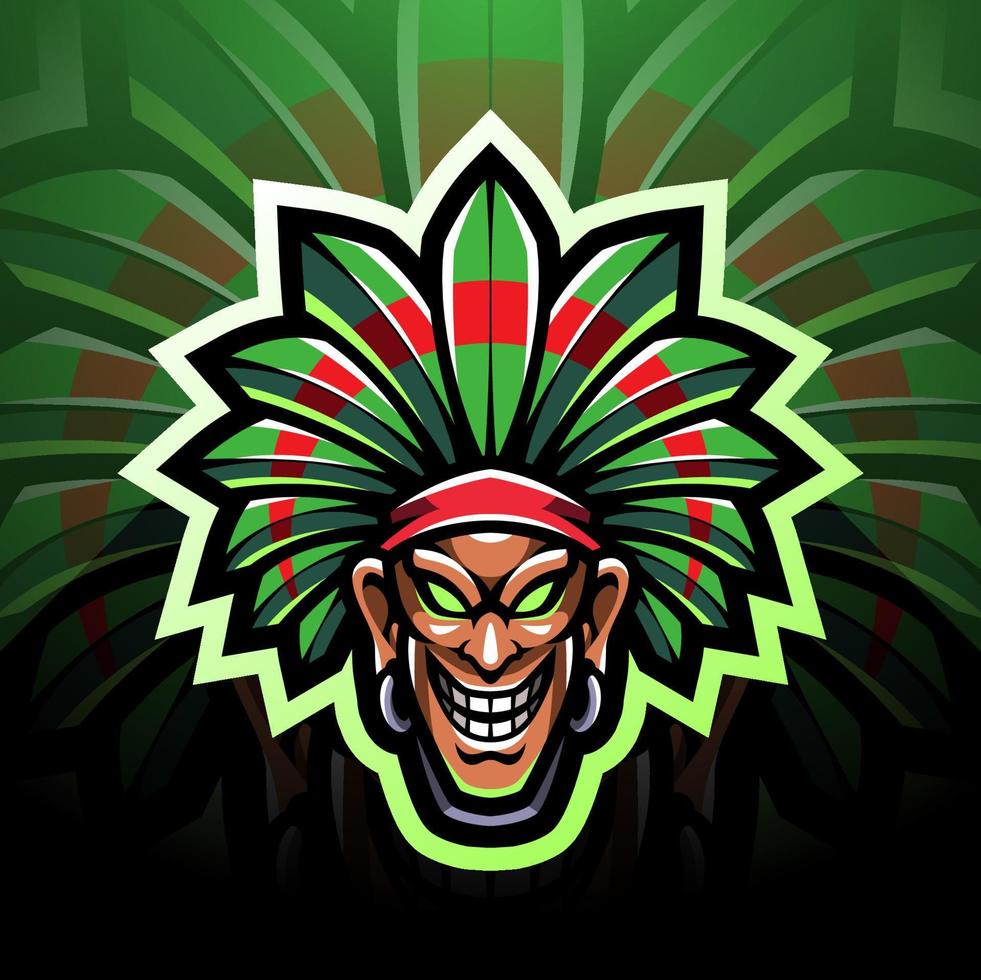 logo de la mascotte du chef tribal esport vecteur