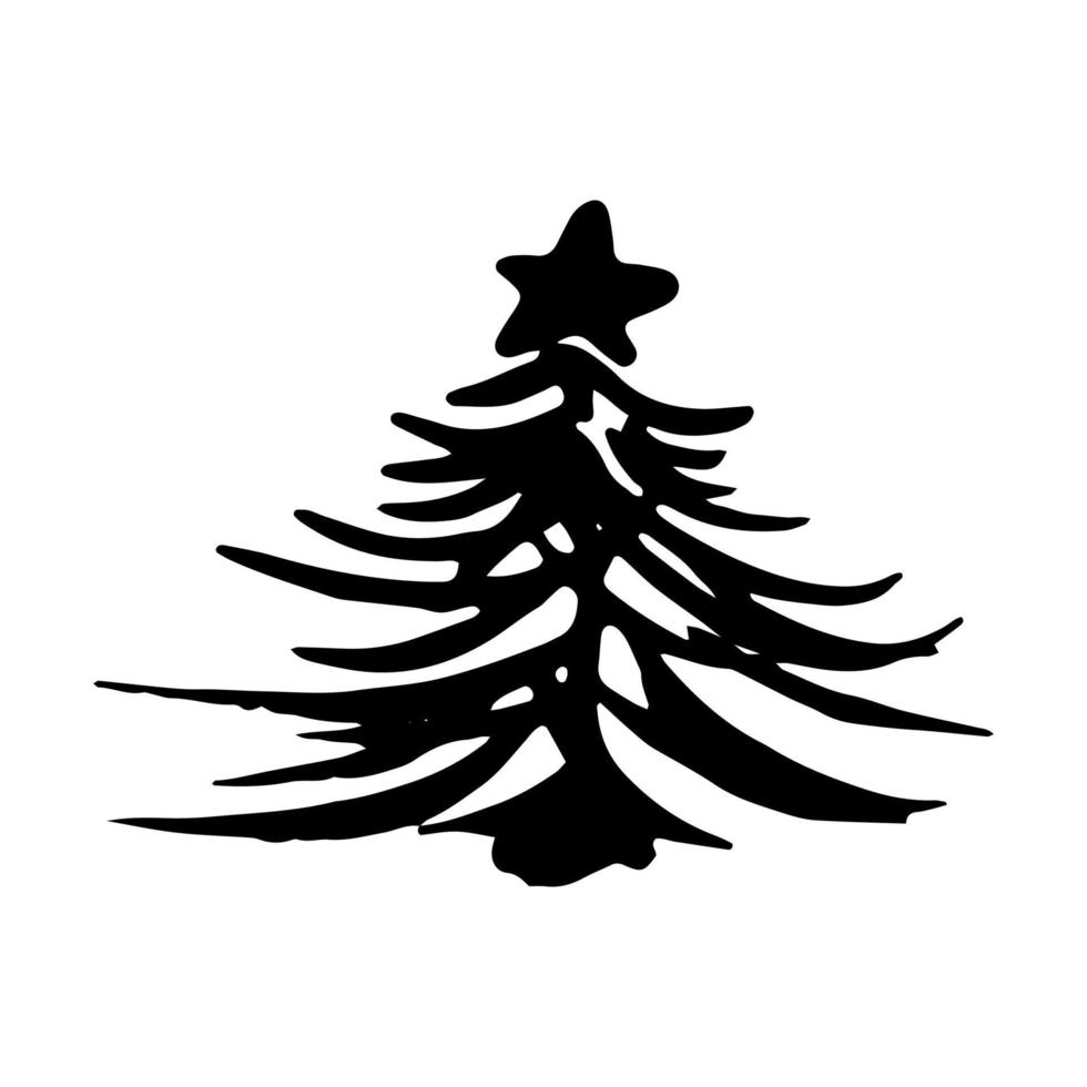 silhouette d'un sapin de noël dessiné à la main. contour noir, isolé sur blanc vecteur