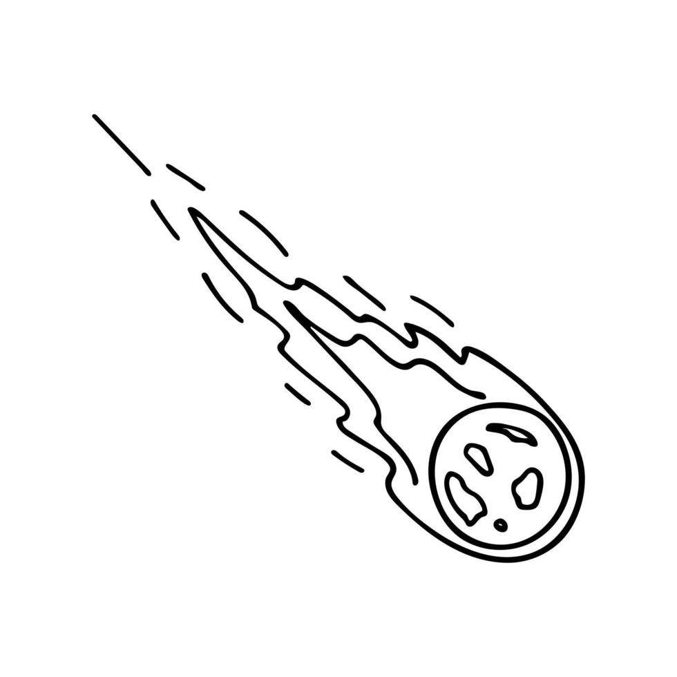 doodle de météorite ou comète ardente isolé sur fond blanc. illustration vectorielle dessinée à la main du corps céleste. bon pour le livre de coloriage ou la conception d'enfant d'éducation. vecteur
