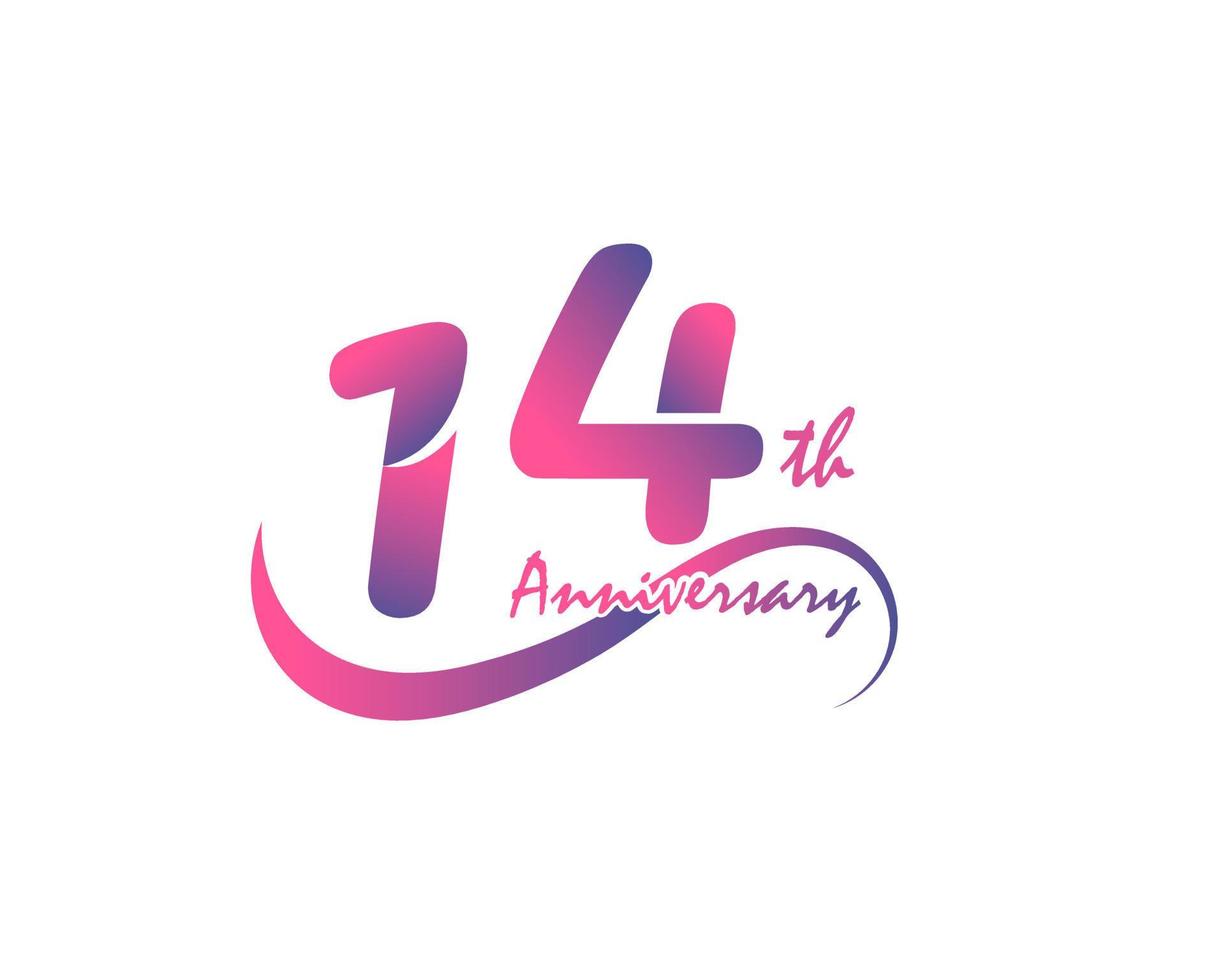 logo anniversaire 14 ans. Conception de modèle de 14e anniversaire pour affiche créative, dépliant, dépliant, carte d'invitation vecteur