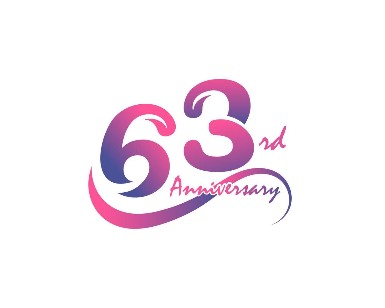 Logotype anniversaire 63 ans. Conception de modèle de 63e anniversaire pour affiche créative, dépliant, dépliant, carte d'invitation vecteur