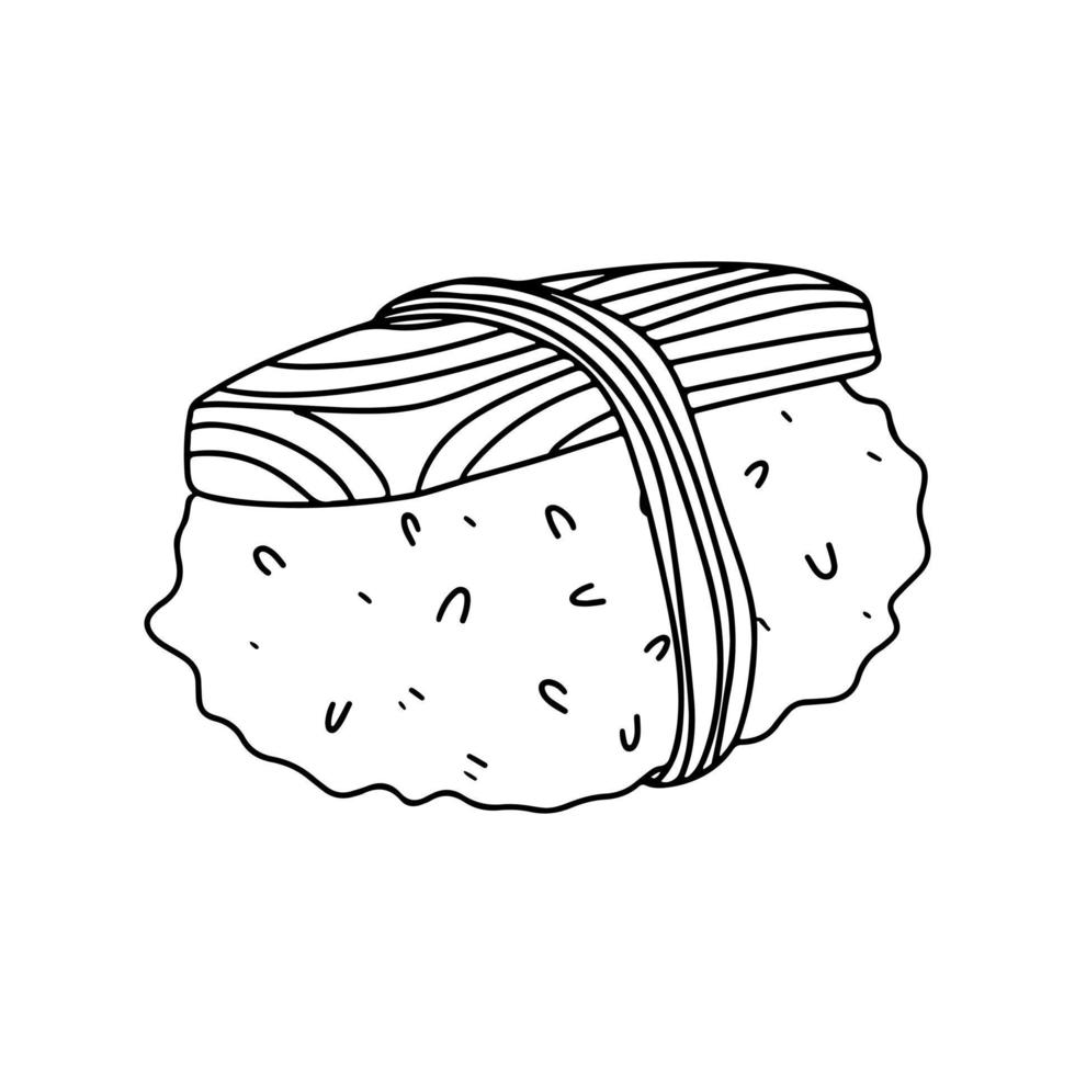 sushi au saumon dans un style doodle dessiné à la main. illustration vectorielle isolée sur fond blanc. nourriture asiatique. vecteur