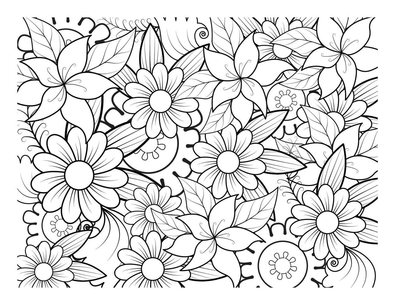 livre de coloriage pour adultes et enfants plus âgés. coloriage avec cadre de motif de fleurs vecteur