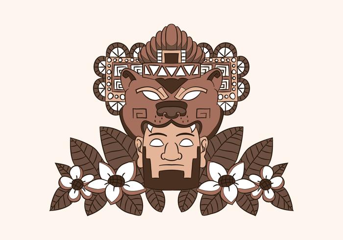 Ornements aztèques avec ours et feuilles vecteur