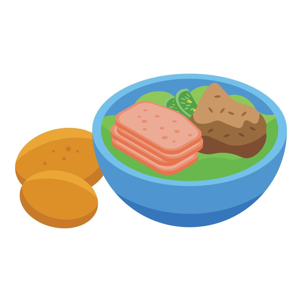 icône de déjeuner de salade de viande, style isométrique vecteur