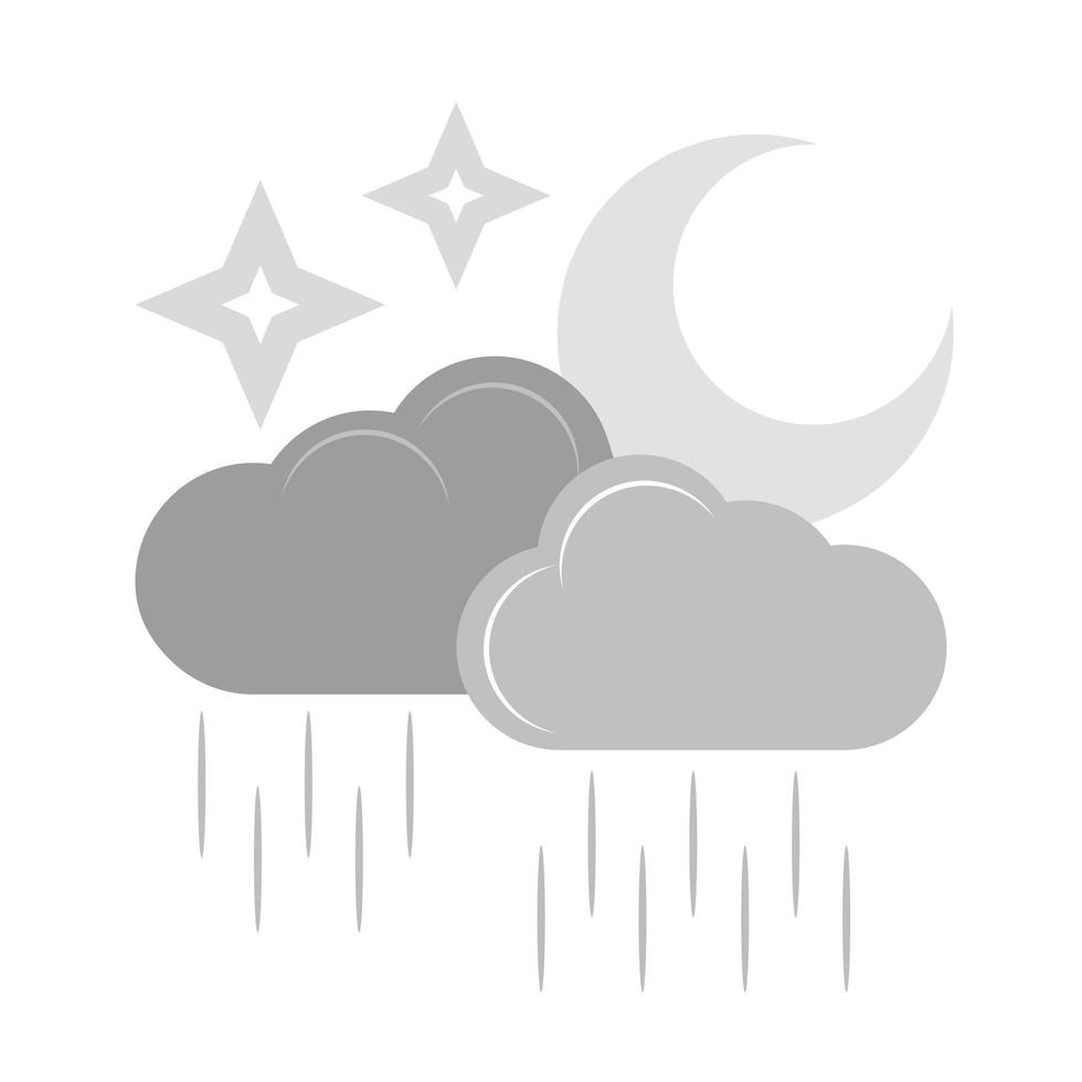 nuage pluvieux avec l'icône plate en niveaux de gris de la lune vecteur