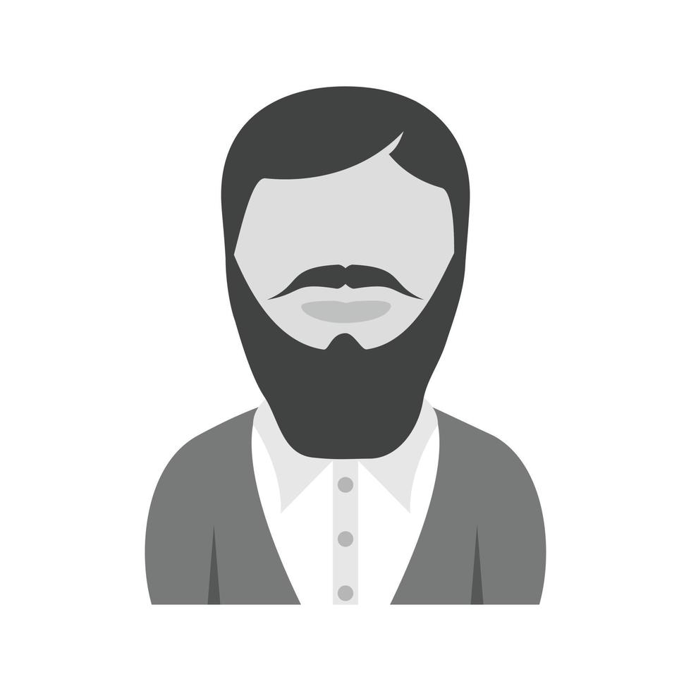 homme à longue barbe icône plate en niveaux de gris vecteur