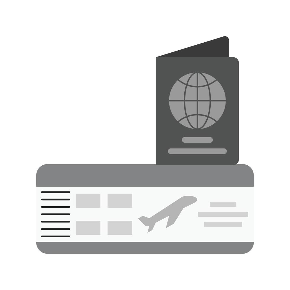 billet et passeport plat icône en niveaux de gris vecteur