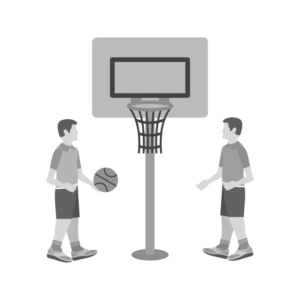 enfants jouant au basketball icône plate en niveaux de gris vecteur