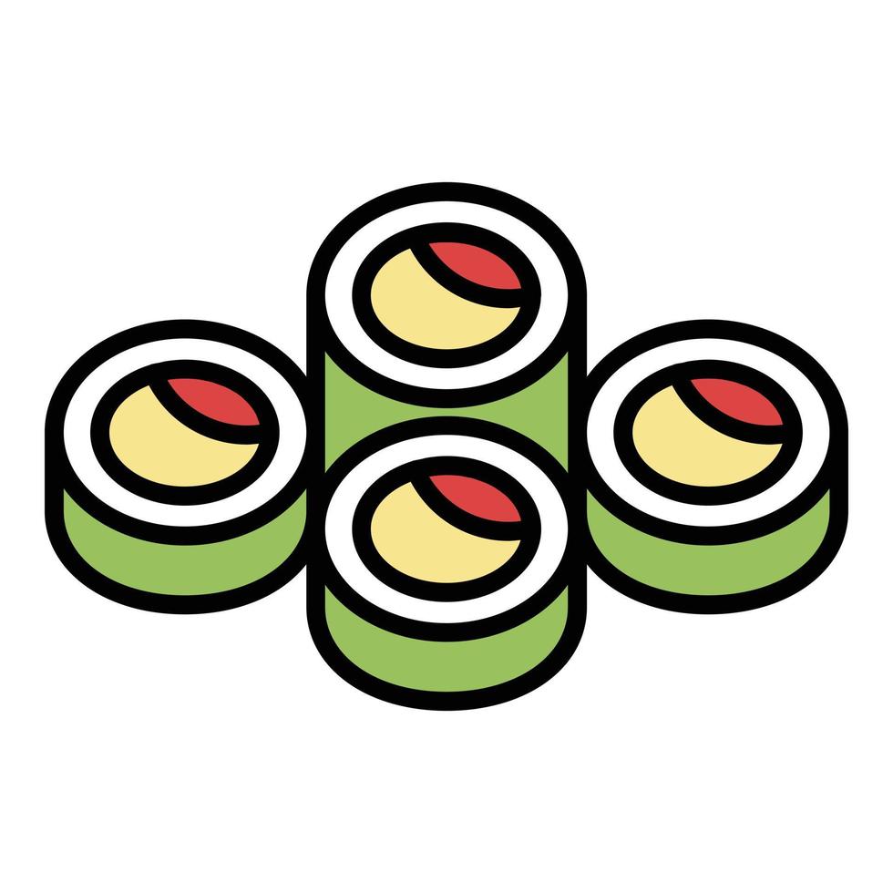 vecteur de contour de couleur d'icône de rouleau de sushi en ligne