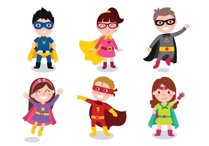 Enfants Garçons et filles portant des super-héros Costumes vecteur