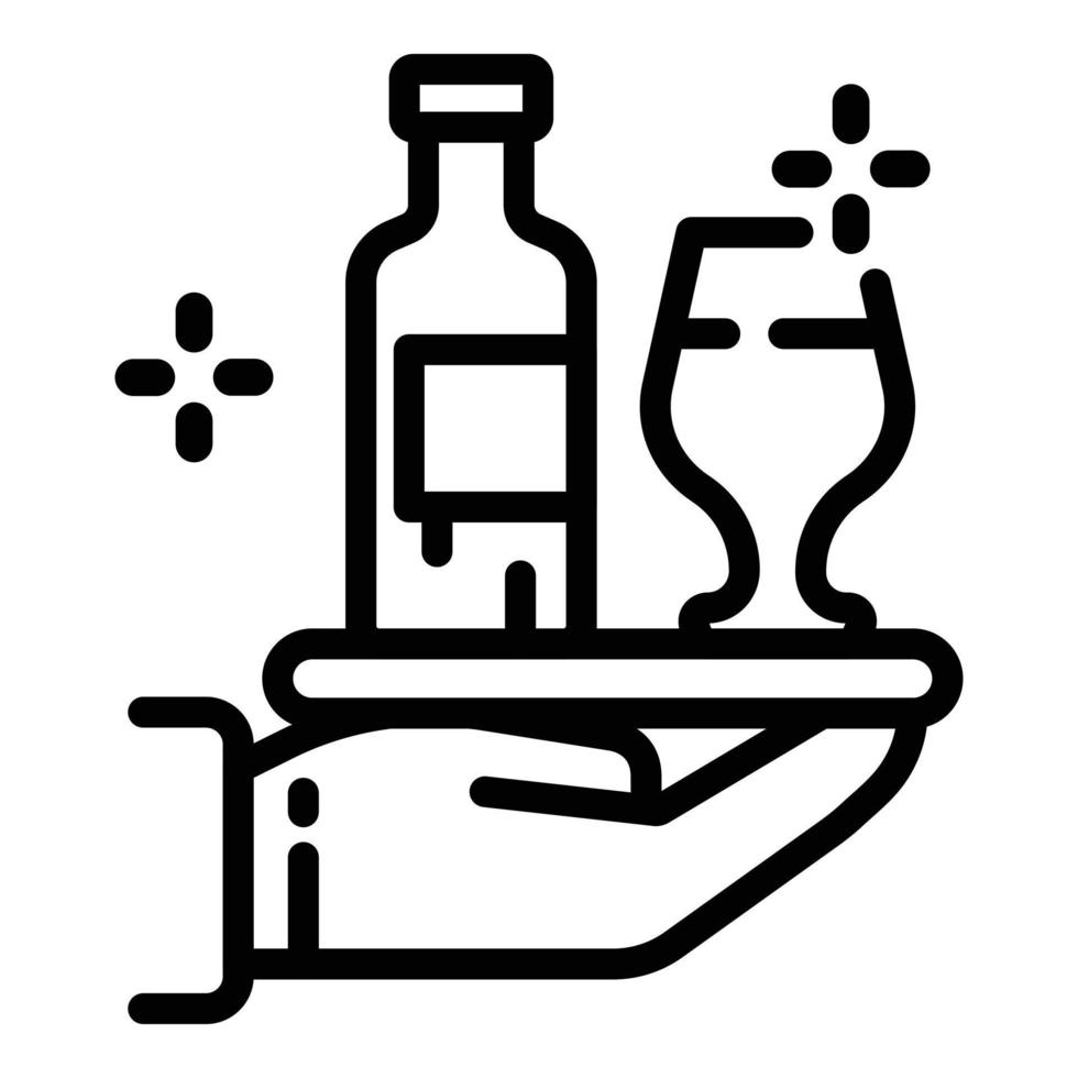 bouteille et verre sur une icône de plateau, style de contour vecteur