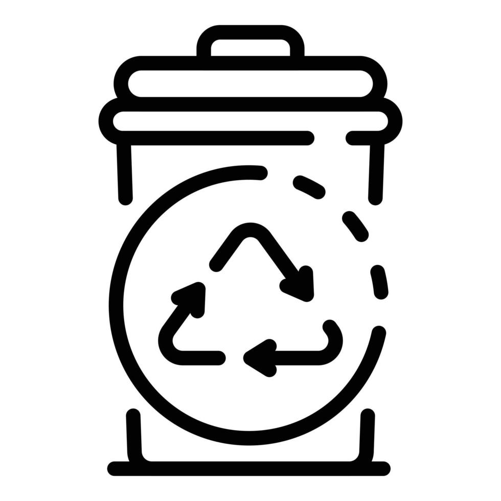 poubelle et icône de signe de recyclage, style de contour vecteur