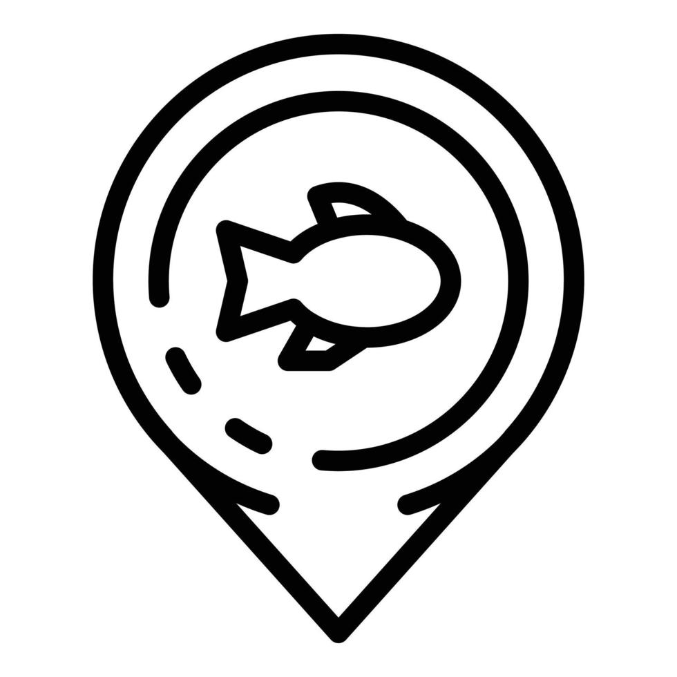 icône de broche de carte de poisson, style de contour vecteur