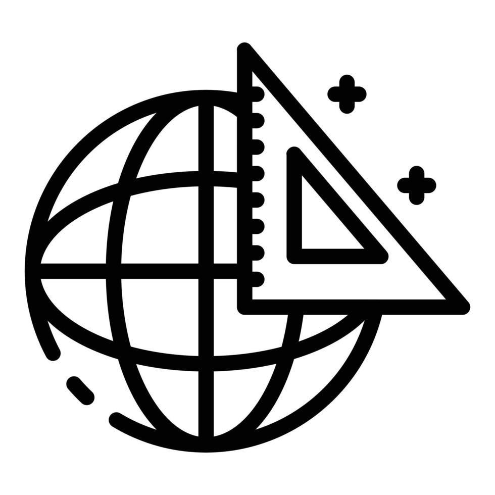globe et icône de règle triangulaire, style de contour vecteur