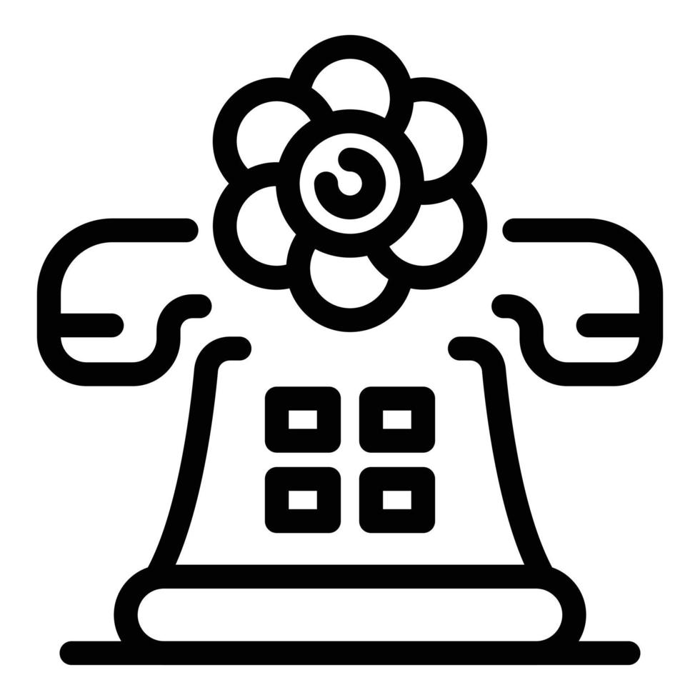 icône classique de téléphone et de fleur, style de contour vecteur