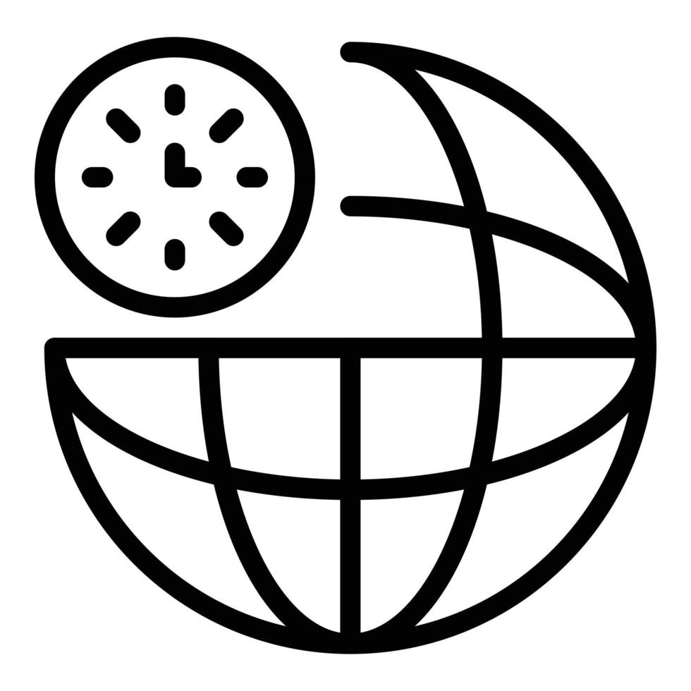 icône d'horloge et de globe, style de contour vecteur
