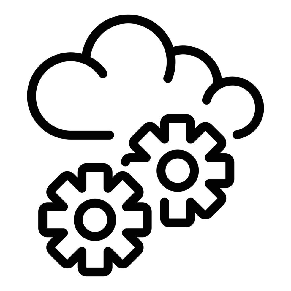 engrenage sur l'icône de nuage, style de contour vecteur