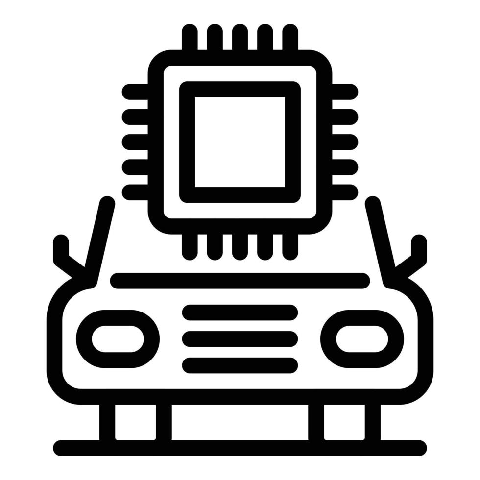 icône de processeur de voiture intelligente, style de contour vecteur