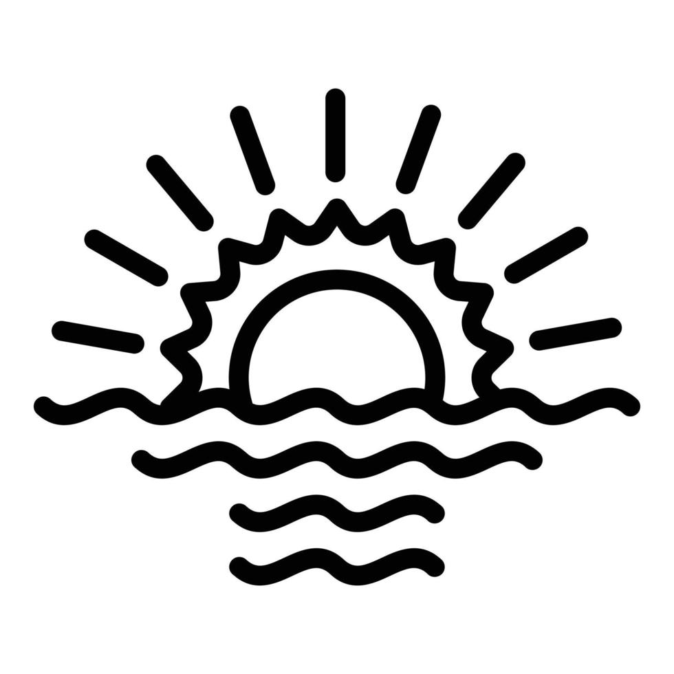 icône de lever de soleil sur la plage, style de contour vecteur